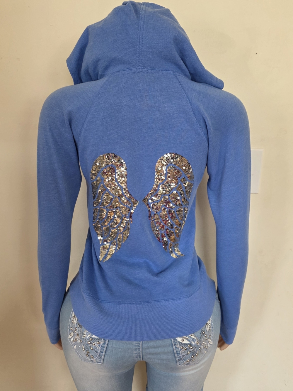Victoria's Secret Blue Hoodie with Sequin Angel Wings